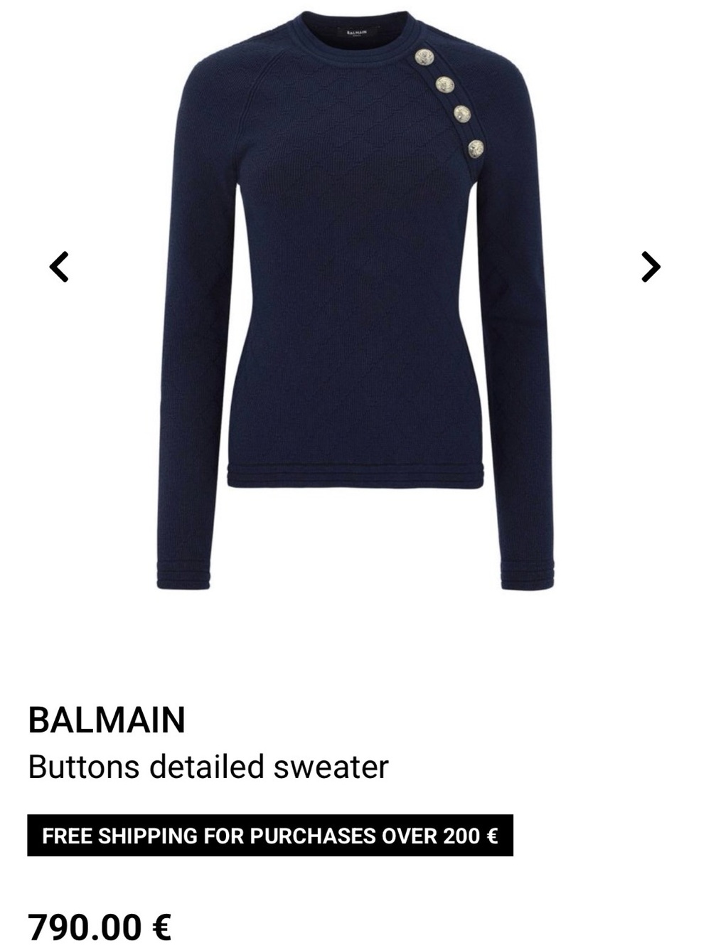 Balmain Deep Navy Crewneck Top Dress Long Stretch